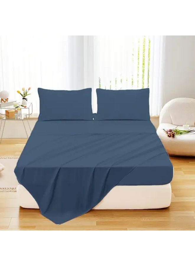 Lake Blue Microfiber 4 Piece Bed Sheet Set with Fitted Sheet 35x79 Inches - Image 1